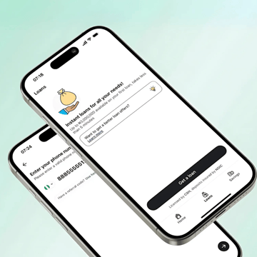 two phones one atop the other displaying the FairMoney app in use